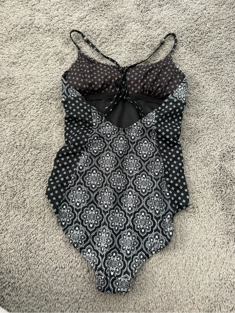 FATFACE Girls' Black & White Patterned One-Piece Swimsuit